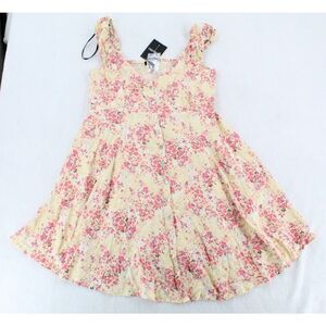 Forever 21 Dress Women’s Size M Yellow Floral Ruffle Babydoll Short Summer Flirt